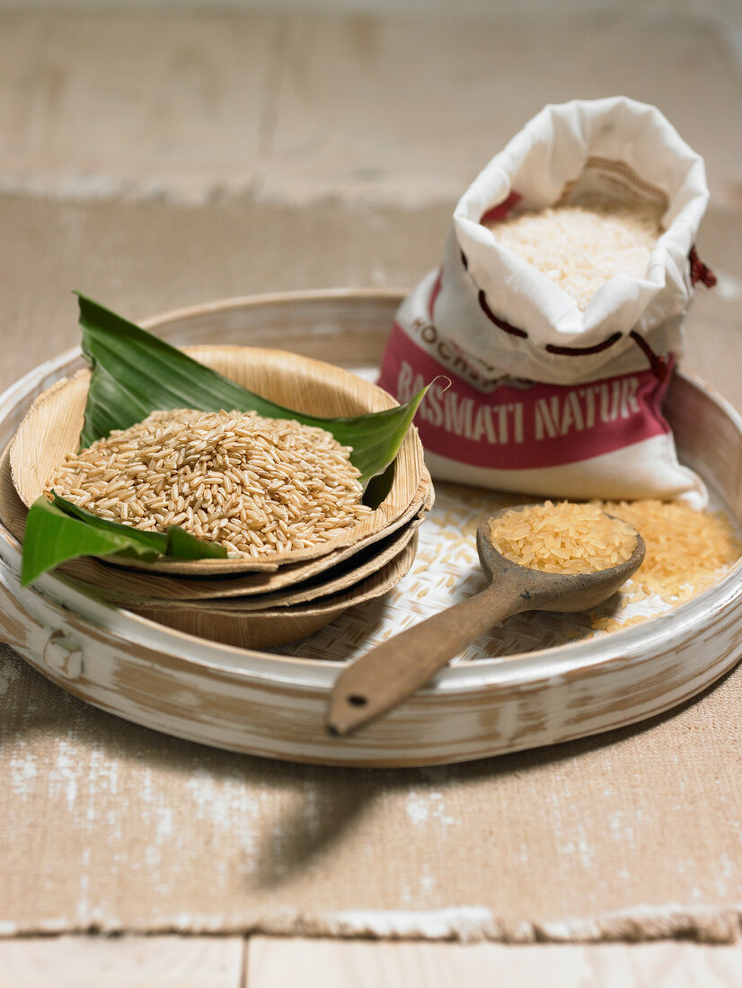 Close-up of different types of rice