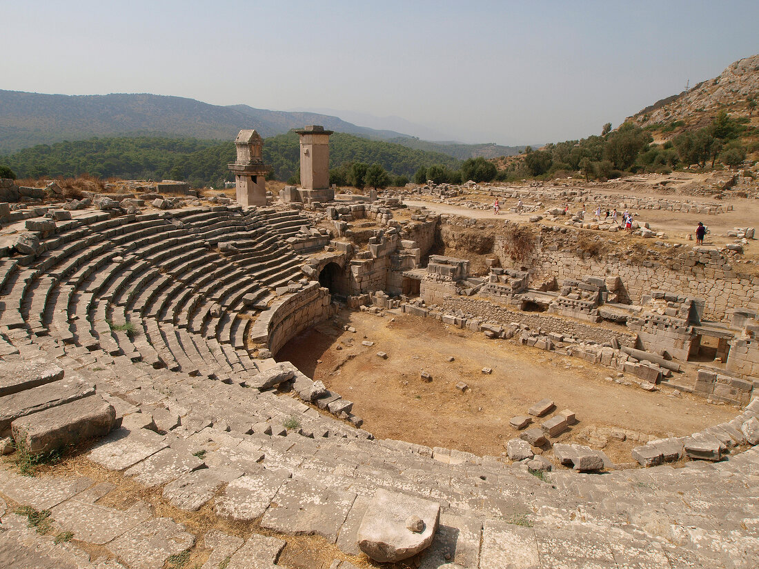 View of ruins of the great theatre in Patara, Lycia, Turkey