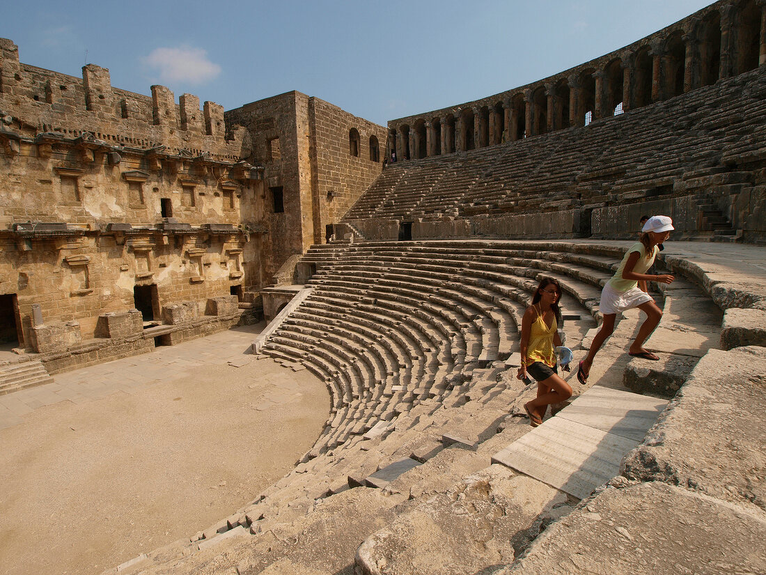 Tourists at Aspendos Theatre in Serik, Antalya Province, Turkey