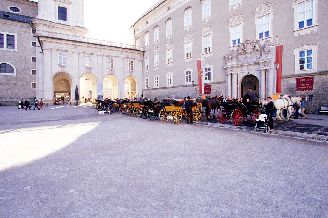 Horse cab standing at Residence Square in Salzburg, Austria