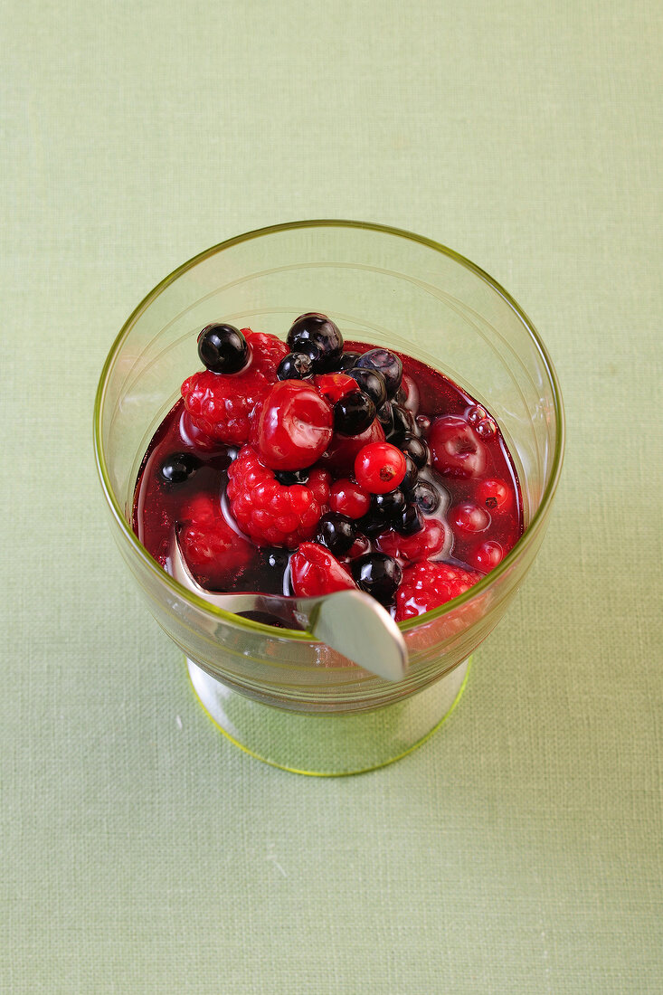 Red berry compote in glass