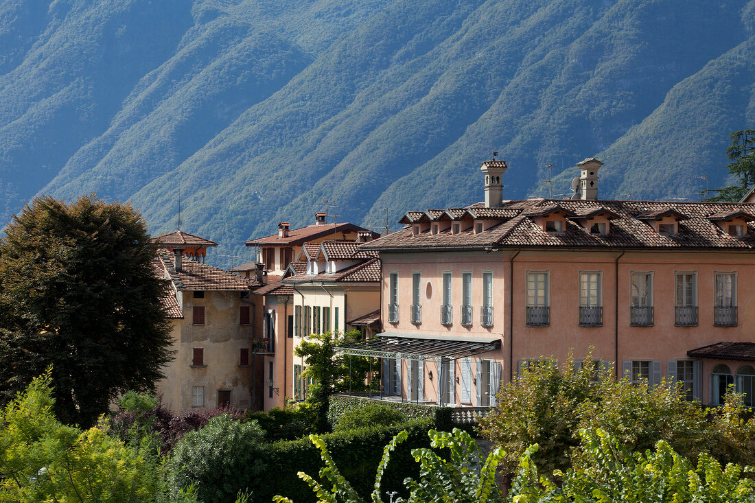 View of homes in Ossuccio, Como, Lombardy, Italy