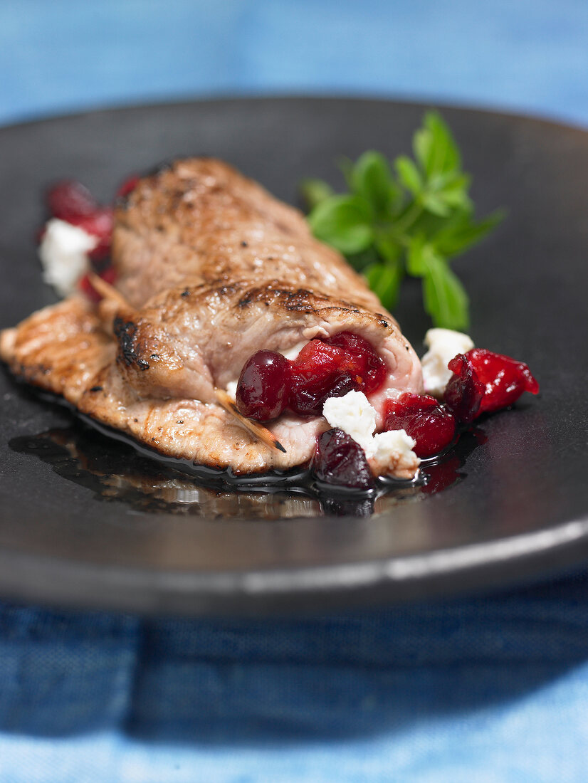 Close-up of stuffed schnitzel on plate