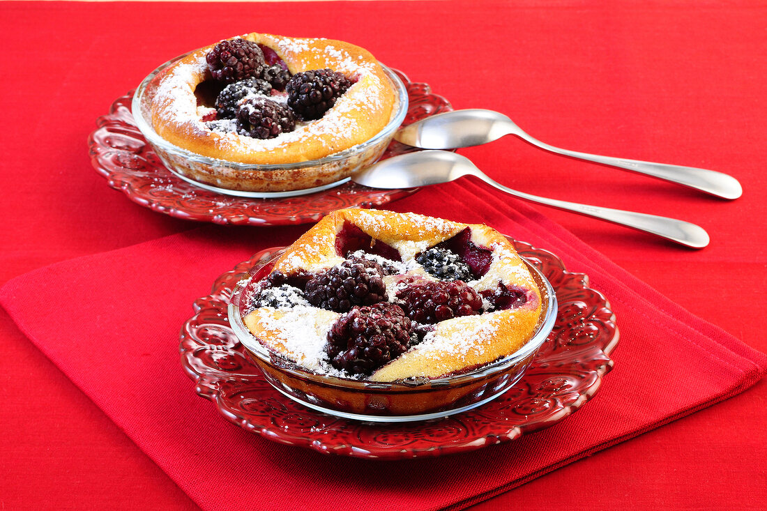 Blackberry clafoutis in bowls
