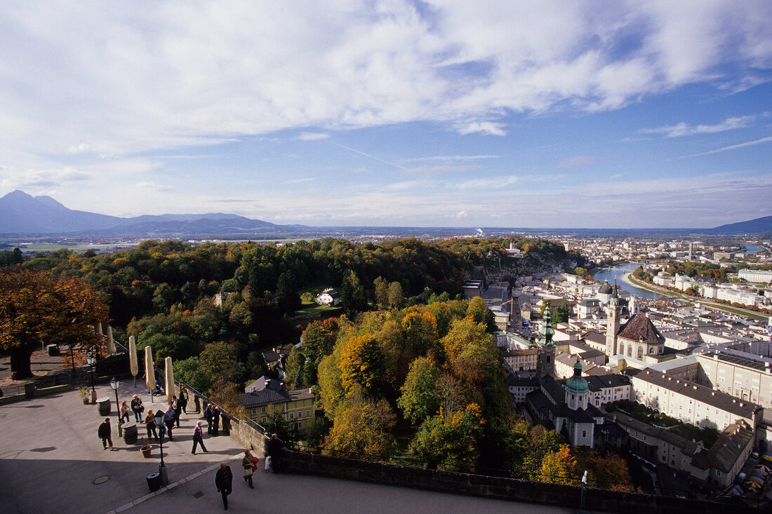 View from HohenSalzburg, Austria Salzach to Old Town, Salzburg, Austria