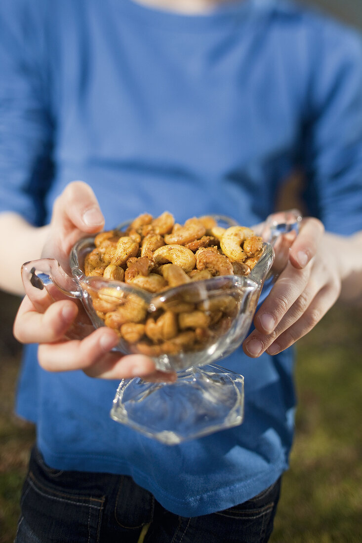 Spice nuts in glass bowl
