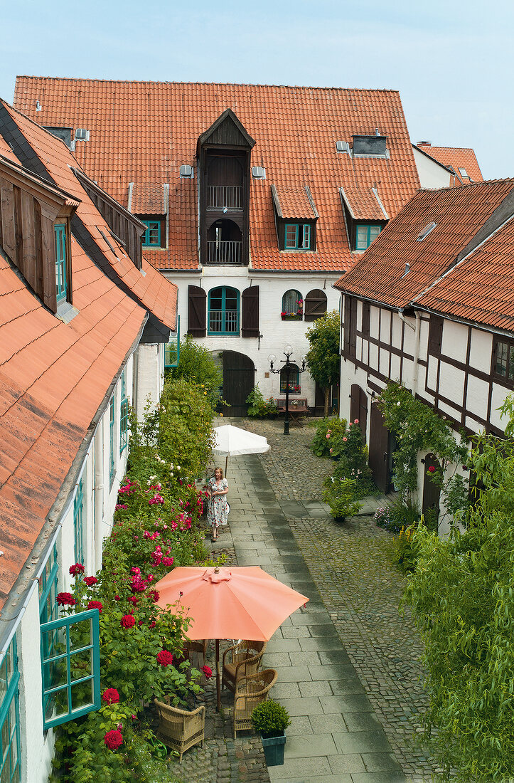 Elevated view of Norder street courtyard, Baltic Sea Coast