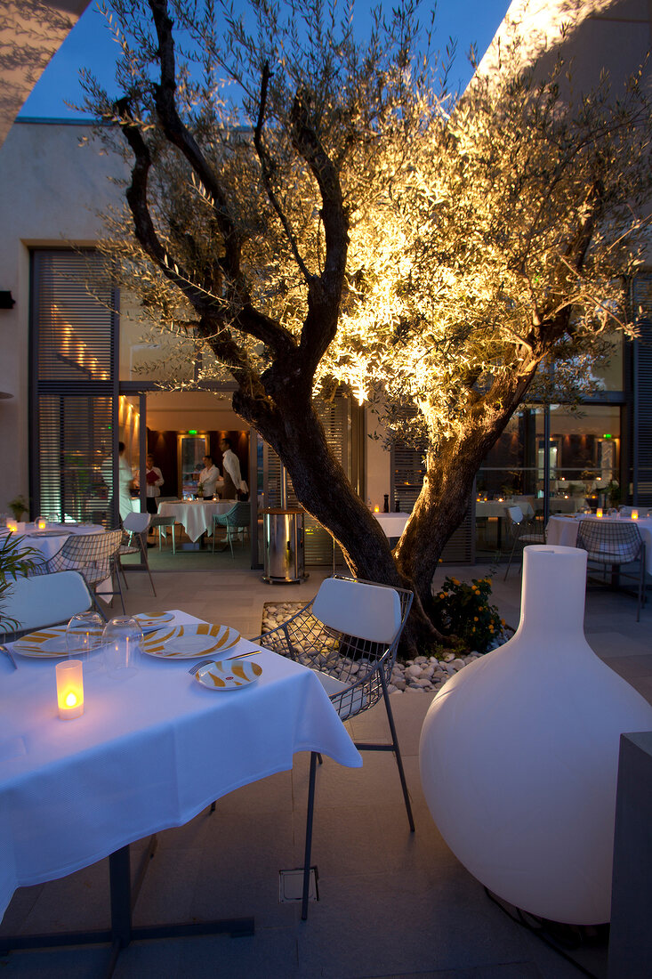 View of Courtyard from the restaurant Colette at Hotel Sezz Saint-Tropez, France