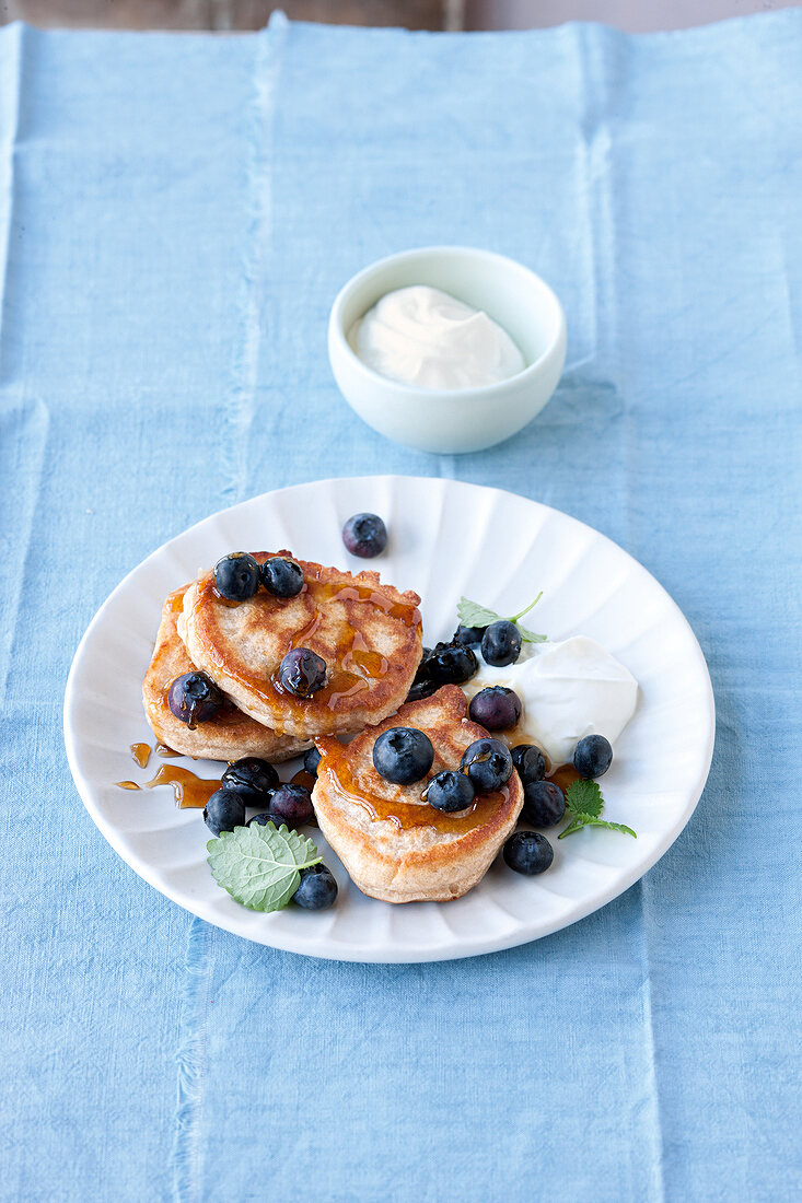 Genussrezepte für zwei, Fluffige Pancakes mit Heidelbeeren