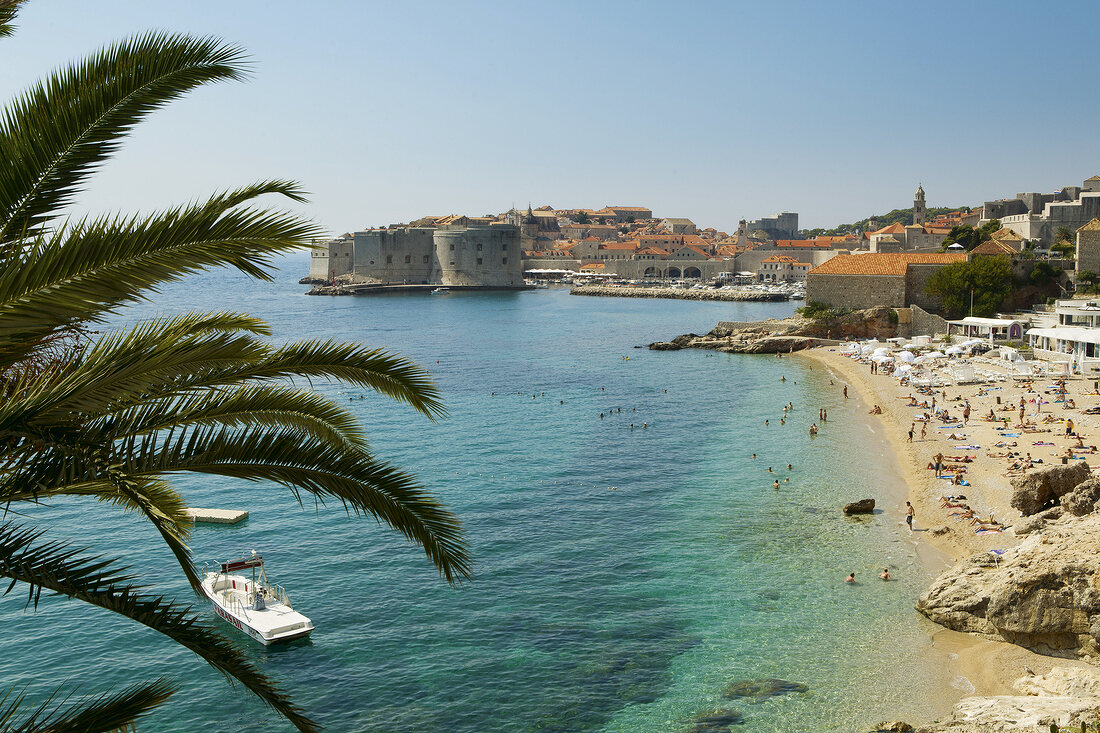 View of people on beach in Dubrovnik, Croatia