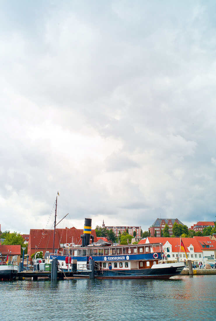 View of steamer boat in Flensburg Baltic Sea Coast, Germany