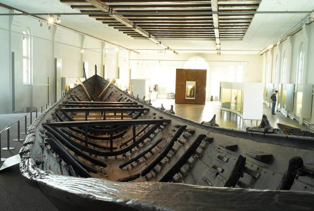 The Nydam oak boat at Gottorf Castle in Schleswig, Germany