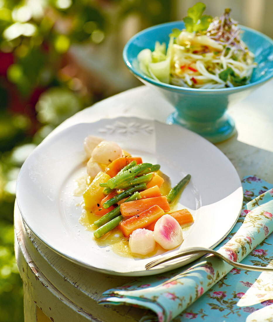 Marinated vegetable on plate