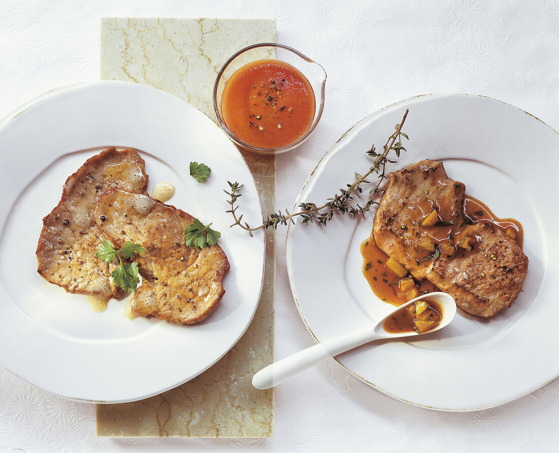 Sauce, Kalbsschnitzel mit zweie rlei Saucen