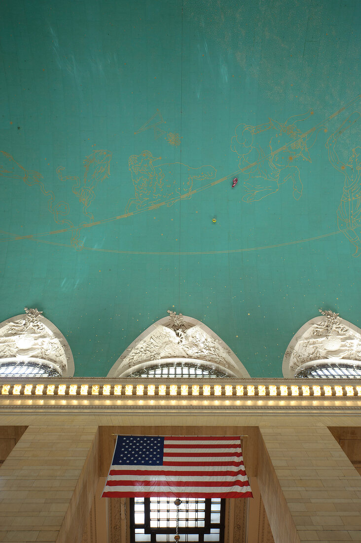 Close-up of Grand Central Terminal ceiling in New York, USA