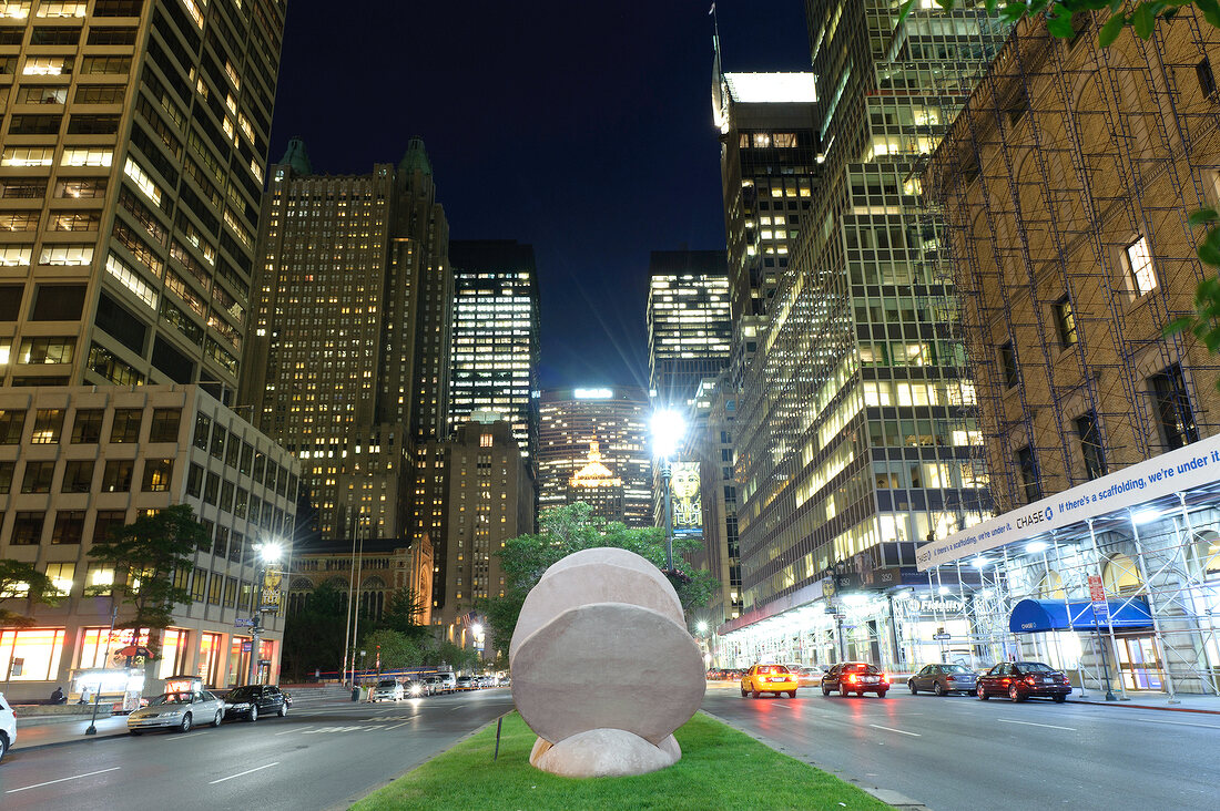 Skyscrapers in Park Avenue at night, New York, USA