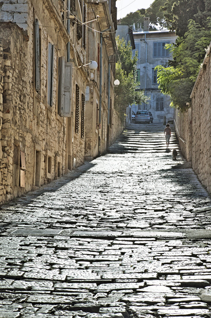 Old town cobblestones alley in Pula, Croatia