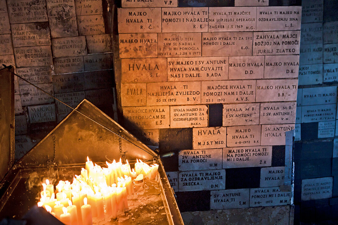 Victims candles and Acknowledgements in Marienkirche, Zagreb, Croatia