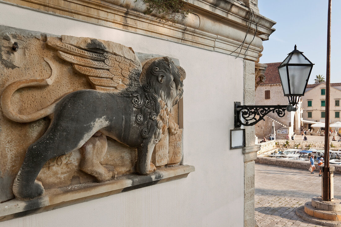 Winged lion in Hvar building, Croatia