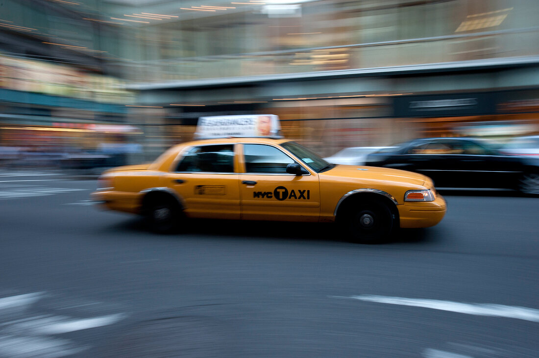 Taxi on road of New York, Blurred motion