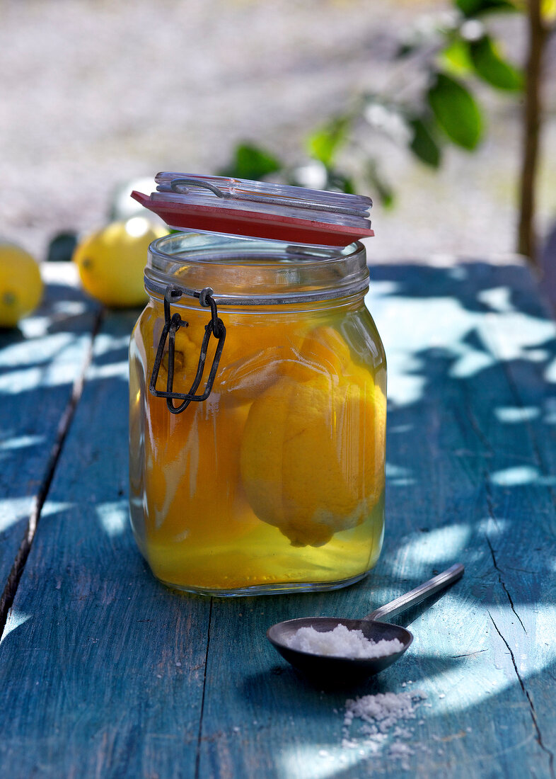 Salted lemons pickle in jar