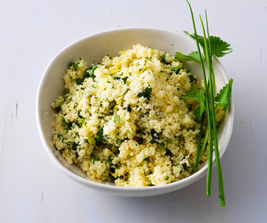 Bowl of lemon and herb couscous