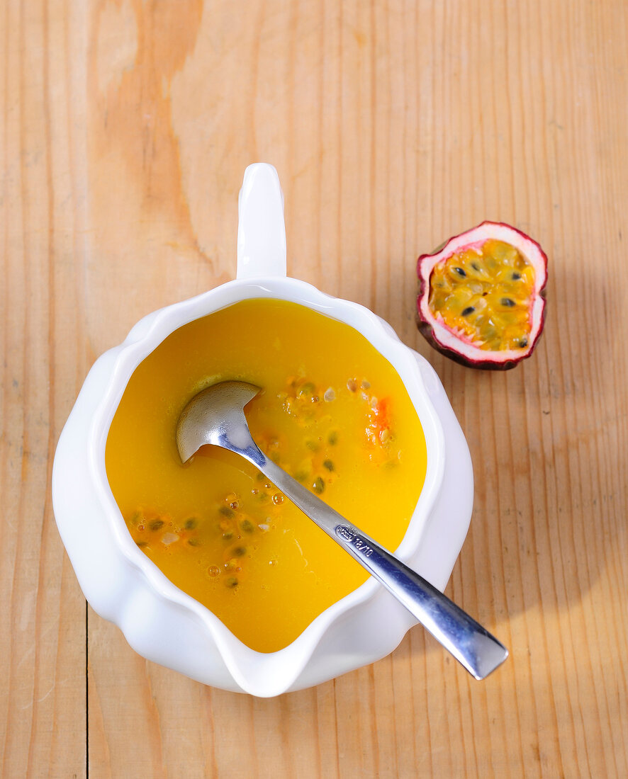 Passion fruit sauce in jug