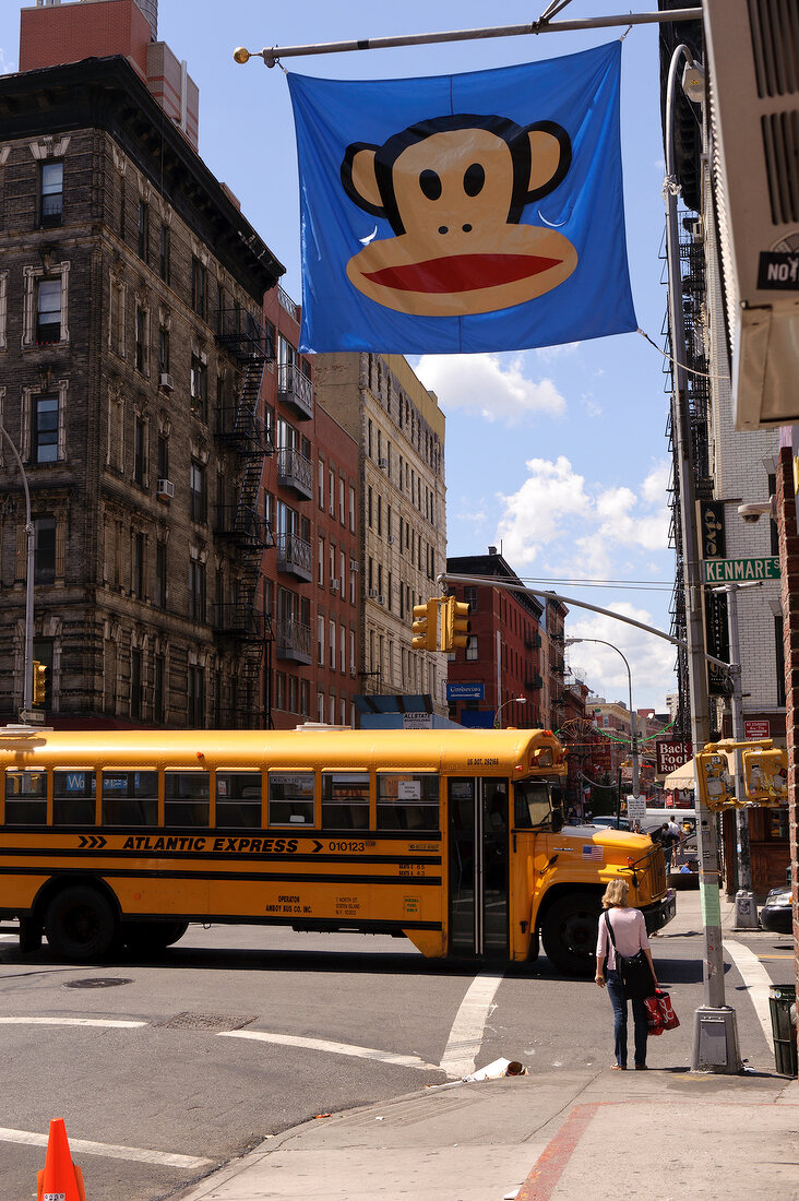 School bus on street in SoHo, New York