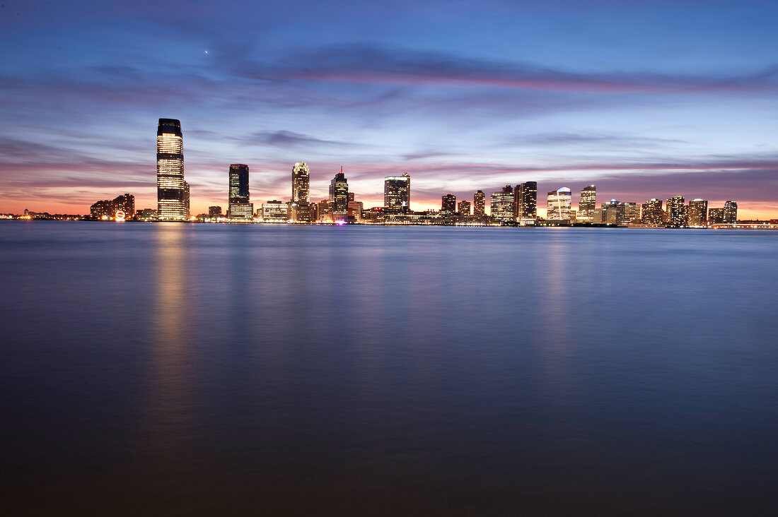 Skyline of New Jersey at dusk, New York