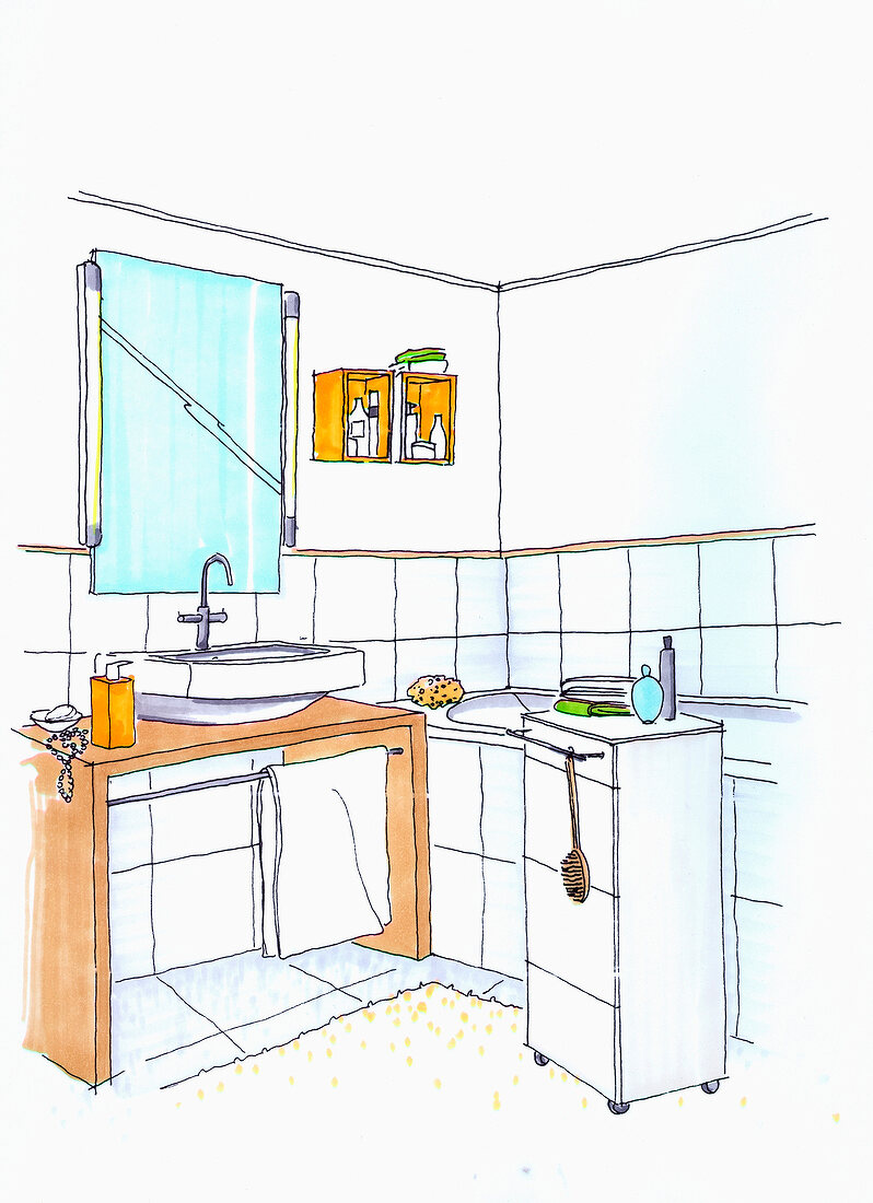 Illustration of bathroom with wash basin