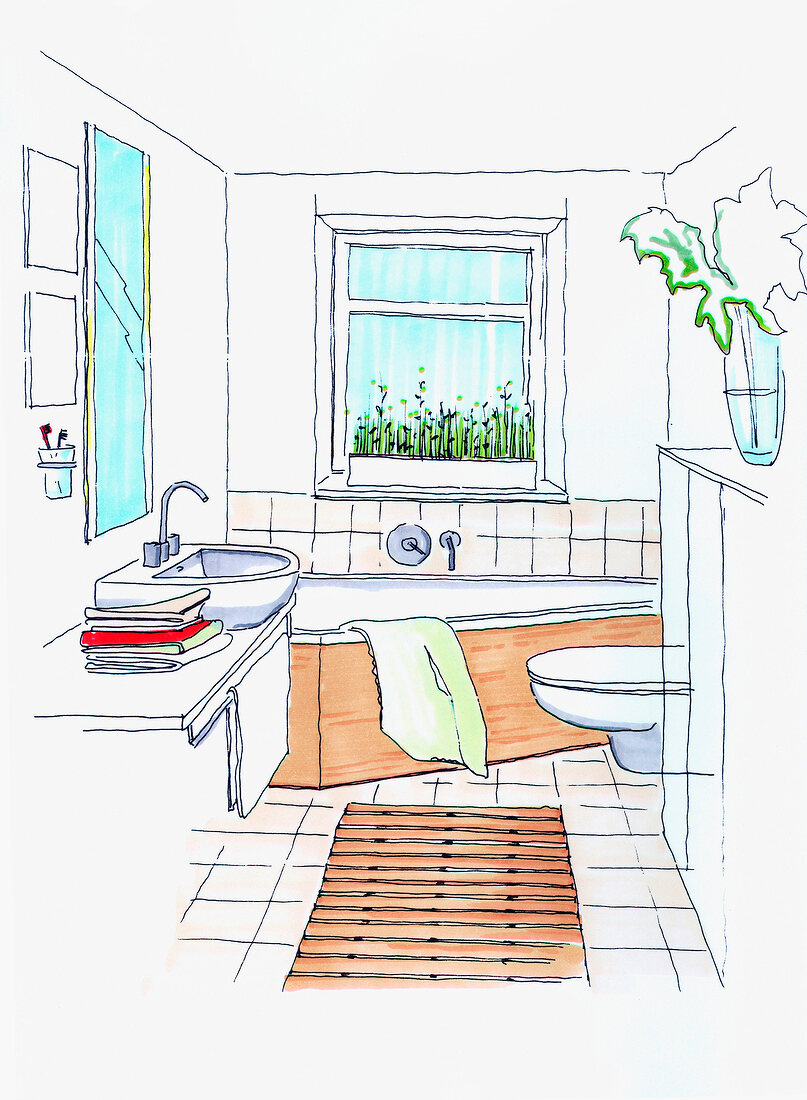 Illustration of bathroom with wash basin