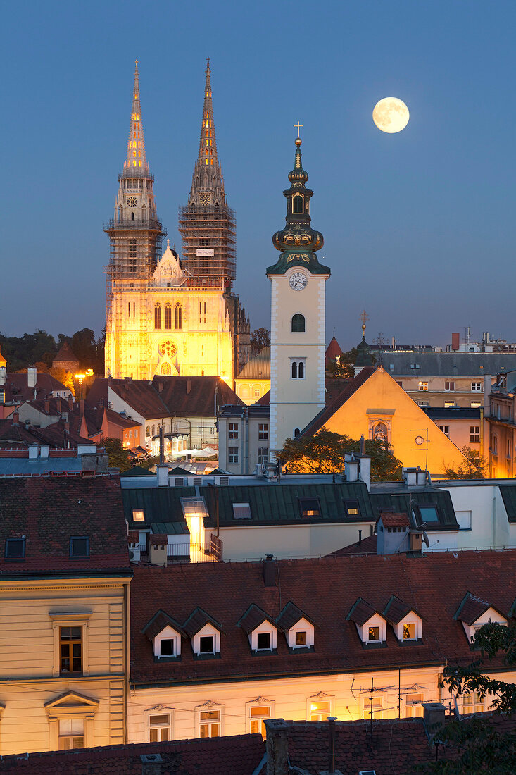 View of Steeples in towers, Zagreb Strossmayer Promenade, Croatia