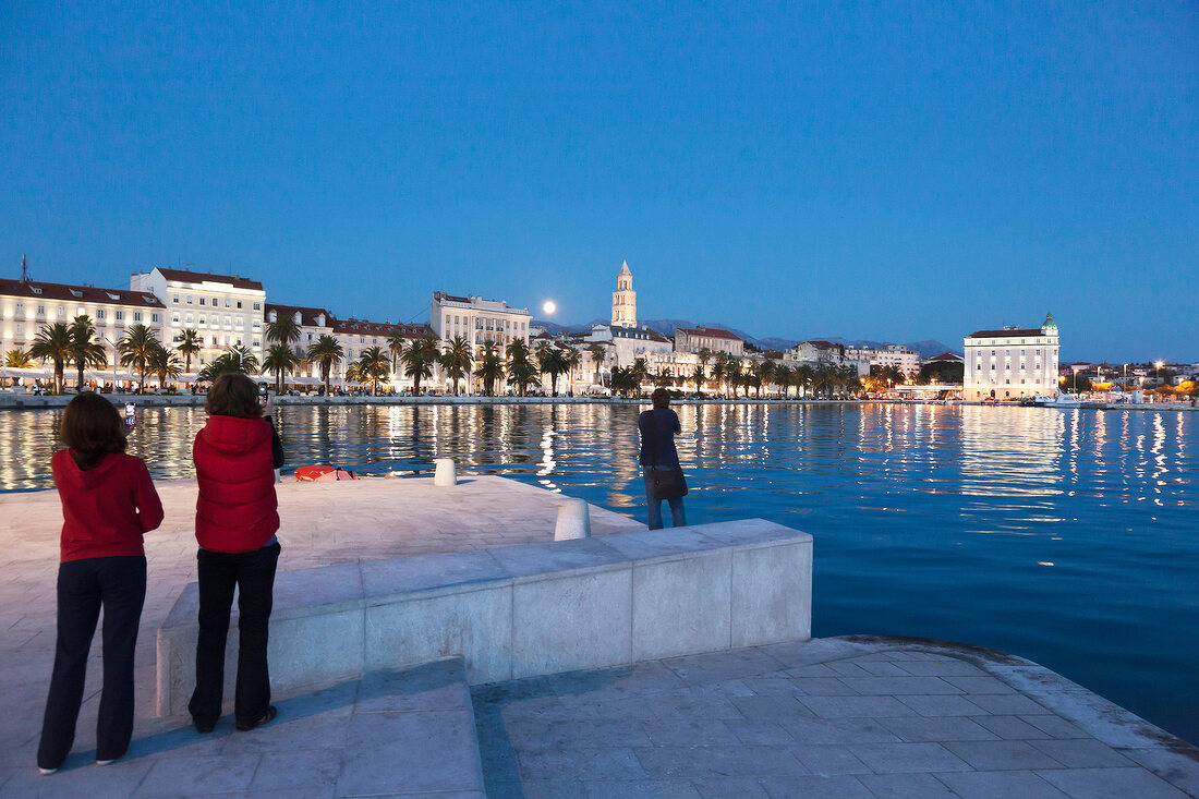 View of Split cityscape at dusk, Croatia