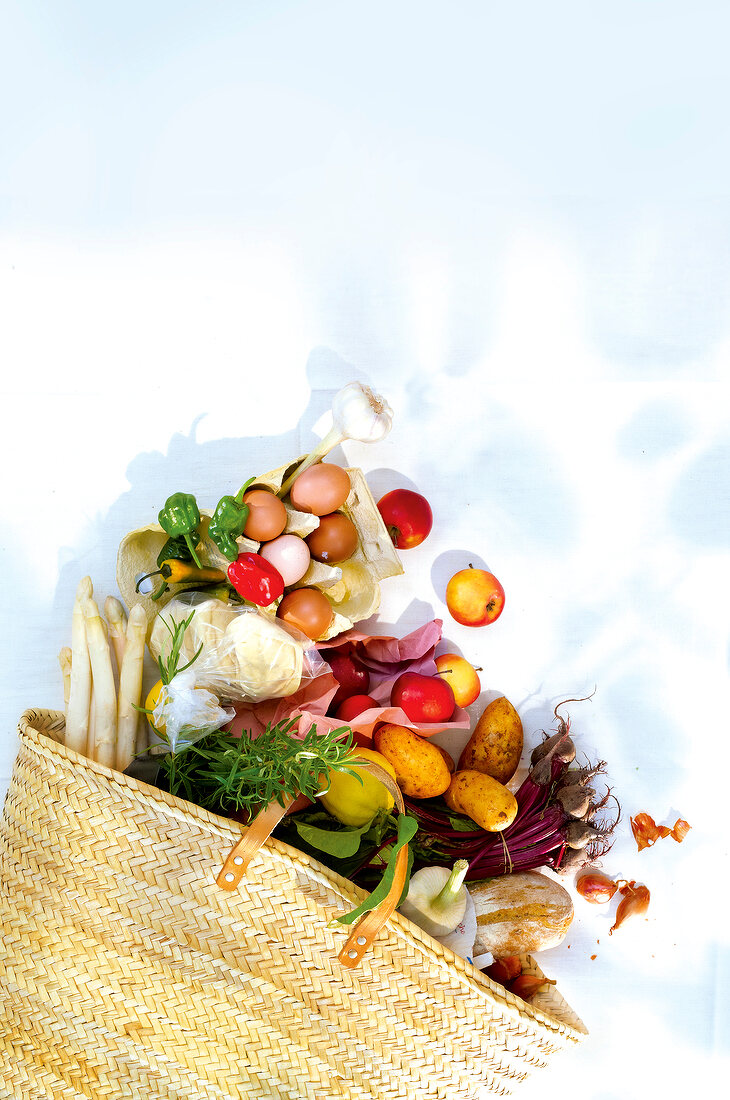 Various fruits and vegetables in basket