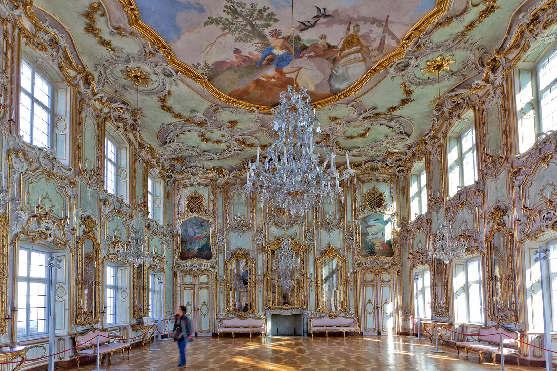 Tourist at Rococo hall in  Schaezlerpalais, Augsburg, Bavaria, Germany