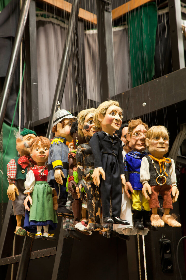 Different puppets hanged in theatre, Augsburg, Bavaria, Germany