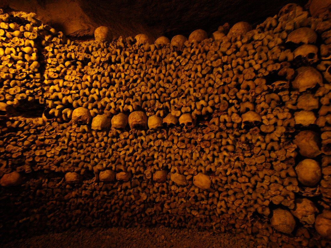 Arranged ossements in Catacombs of Paris, Paris, France