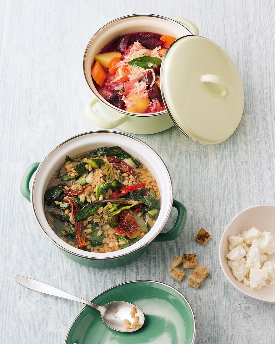 Chard green and veggie borscht in casserole