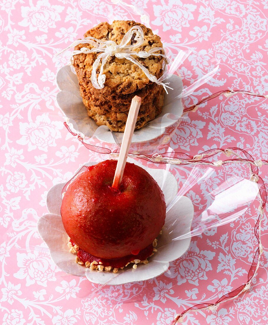 Cookies and a toffee apple as a gift