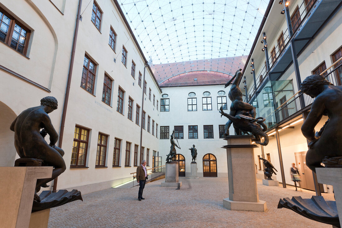Maximilian Museum with bronze Viermetzhof in Augsburg, Bavaria, Germany