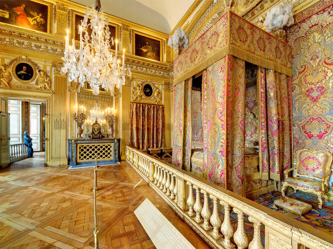 View of bedchamber at Versailles Palace, France