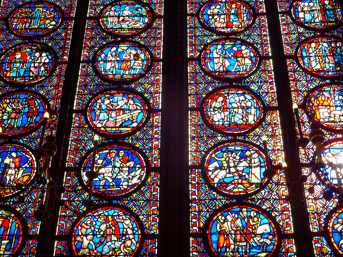 Glass motif in Sainte Chapelle in Paris, France