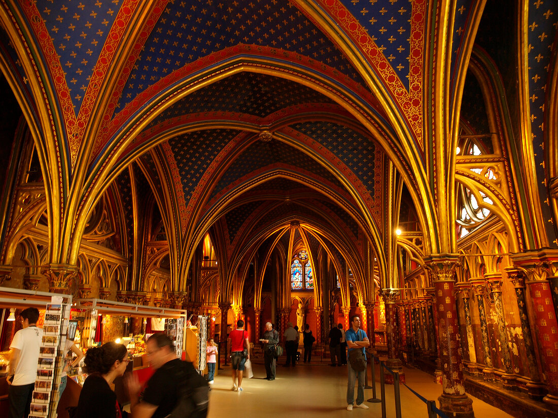 Ceiling of lower chapel of Sainte Chapelle in Paris, France