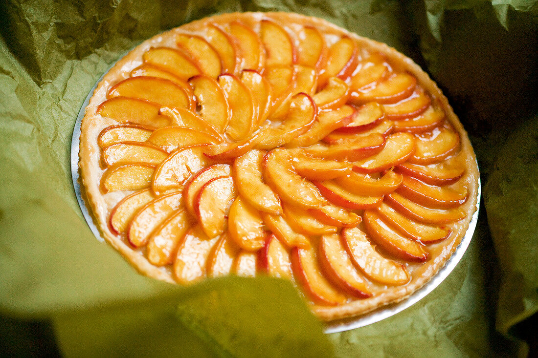Close- up of peach galette on plate