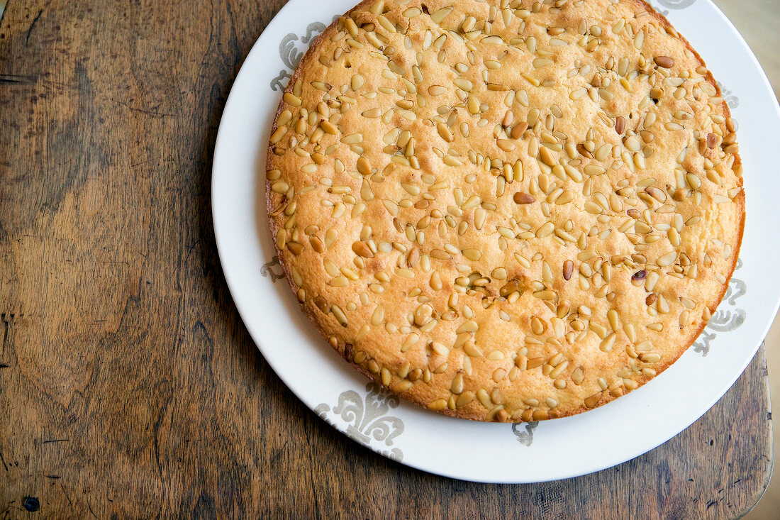 Mantovana cake with pignoli on plate