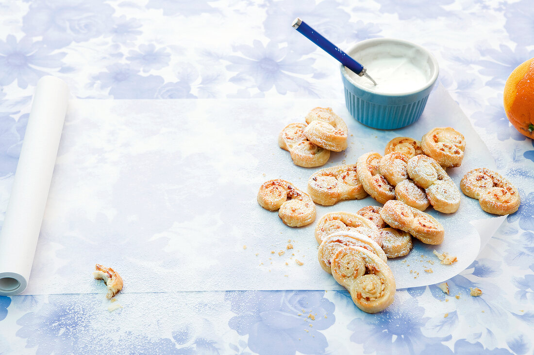 Honey nut screw with yoghurt dip on plate