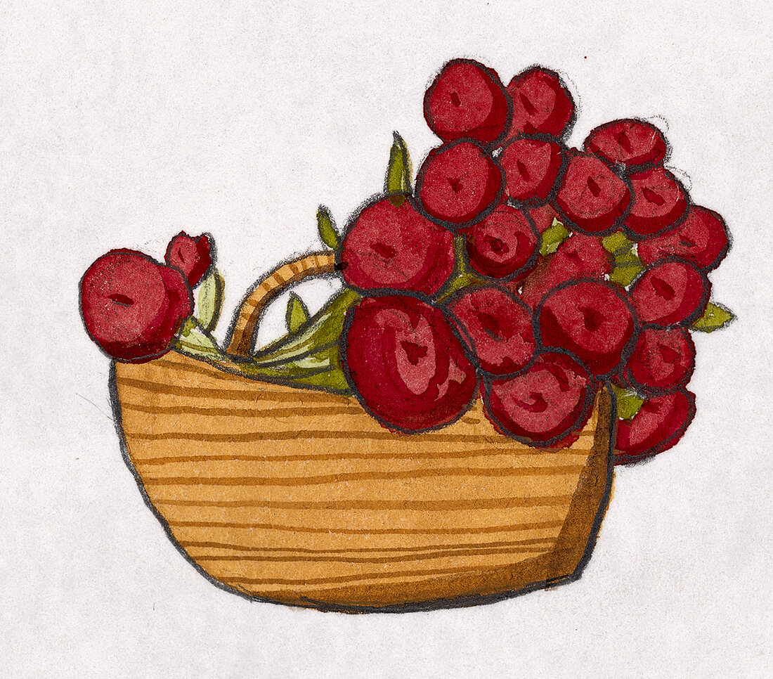 Illustration, Korb mit roten Blumen 