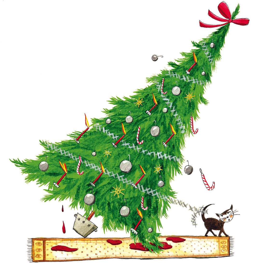 Illustration, umstürzender Weihnachtsbaum