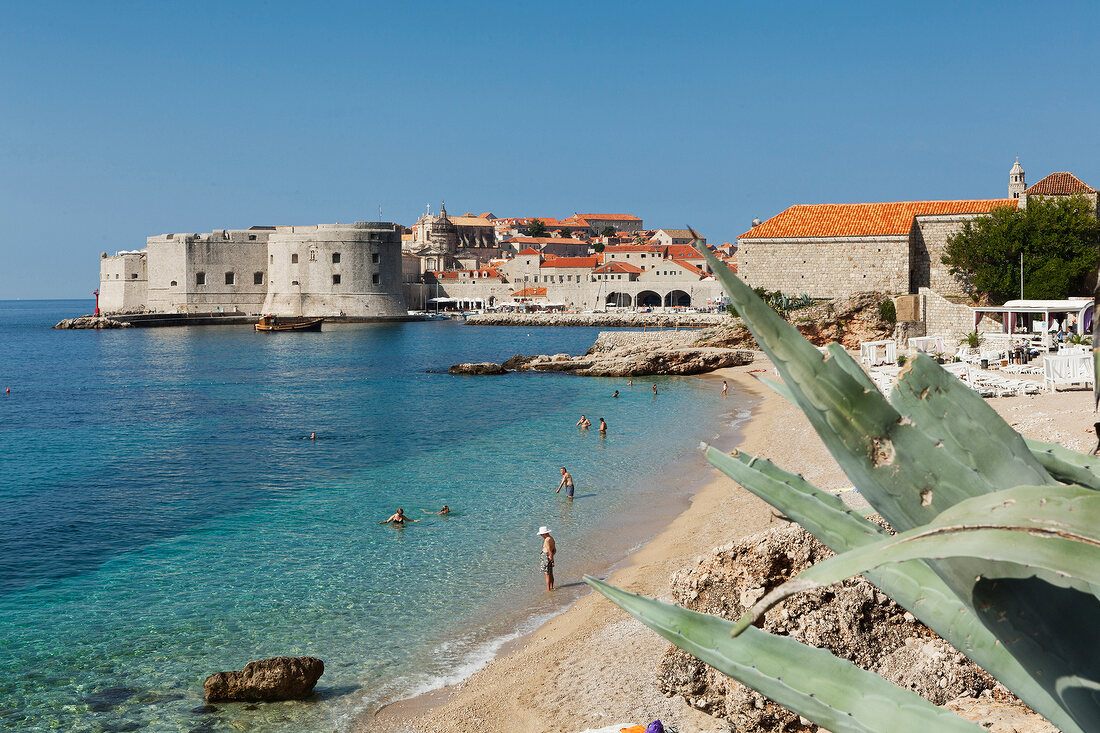 View of people on beach in Dubrovnik, Croatia