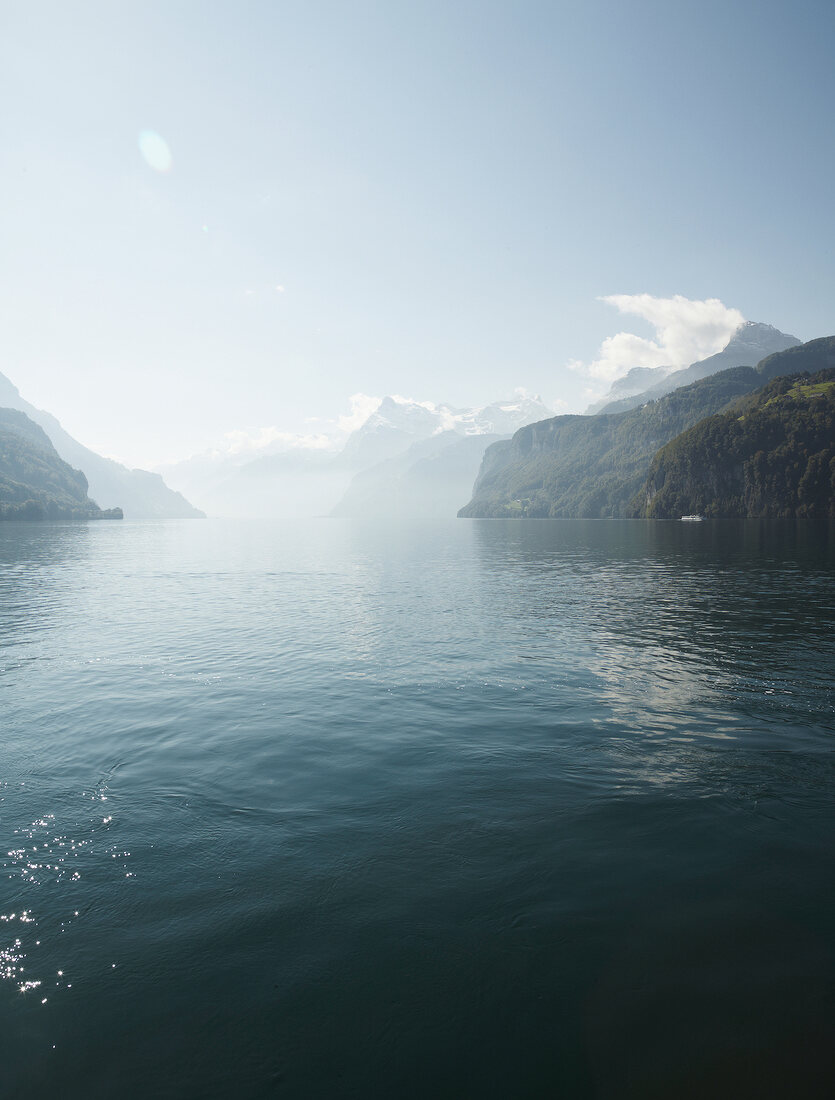 View of ship in Lake Lucerne, Alps, Lucerne, Switzerland